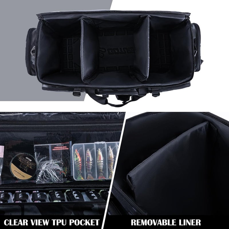Goture Large Tackle Bag,Water Resistant Saltwater Gear Storage Big Fishing Bag with EVA Bottom,Store Up to 12PCS 3700 Plus 5PCS 3600 Tackle Trays(Not Included),Gifts for Men(26.38"x15.35"x11.42") - Image 4